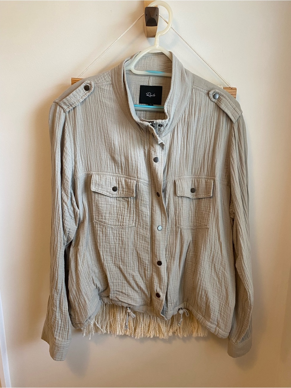 Rails Sage Green Gauze Button-Front Utility Jacket